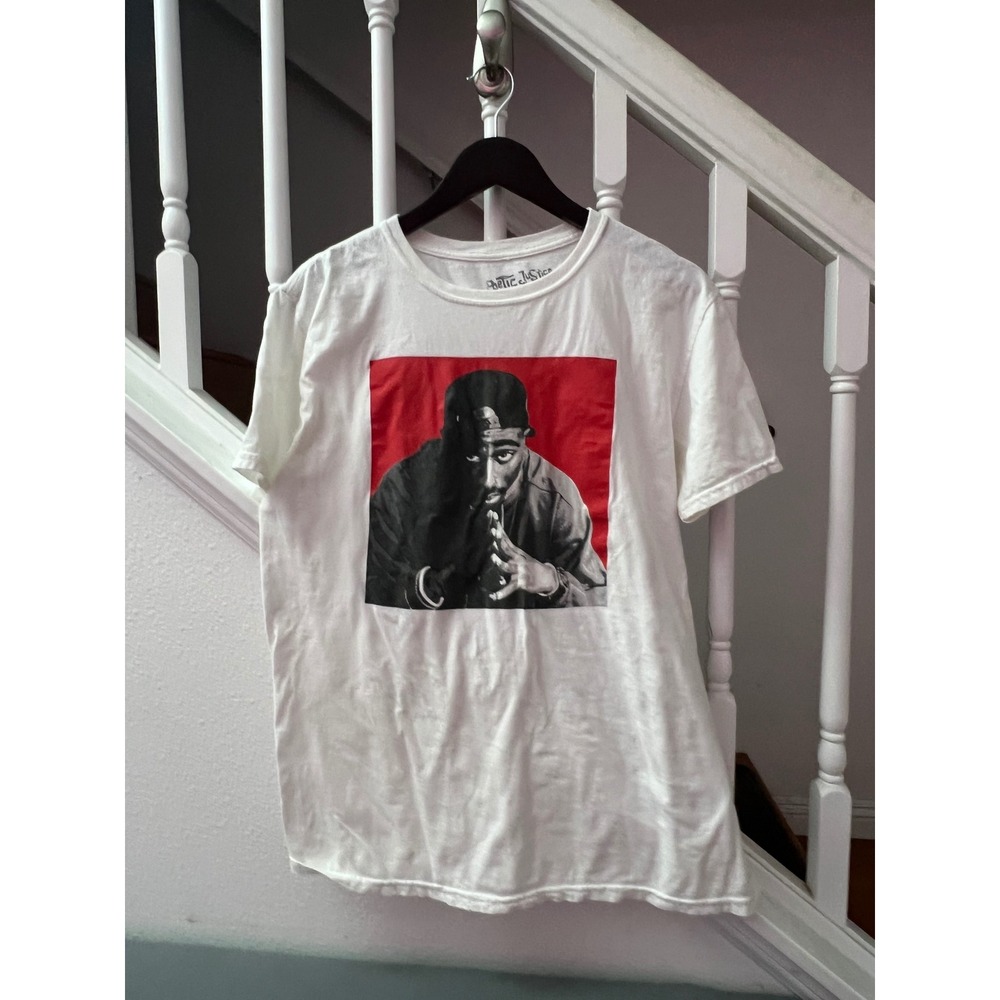 Poetic Justice Tupac Shakur Graphic T-Shirt Mens Large White 2Pac Hip Hop Tee‎